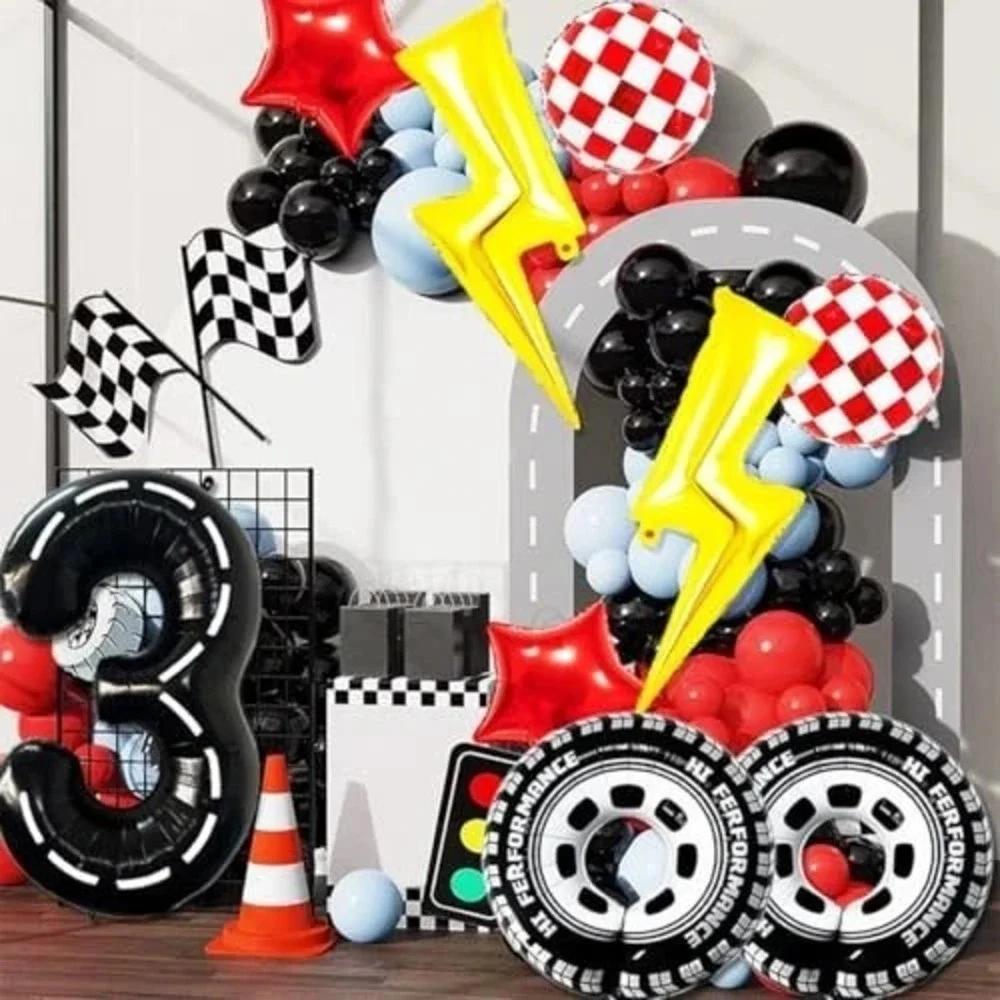 Race Car Racing Party Balloons Decorations #3 Foil Lightning Checkered Stars BIG